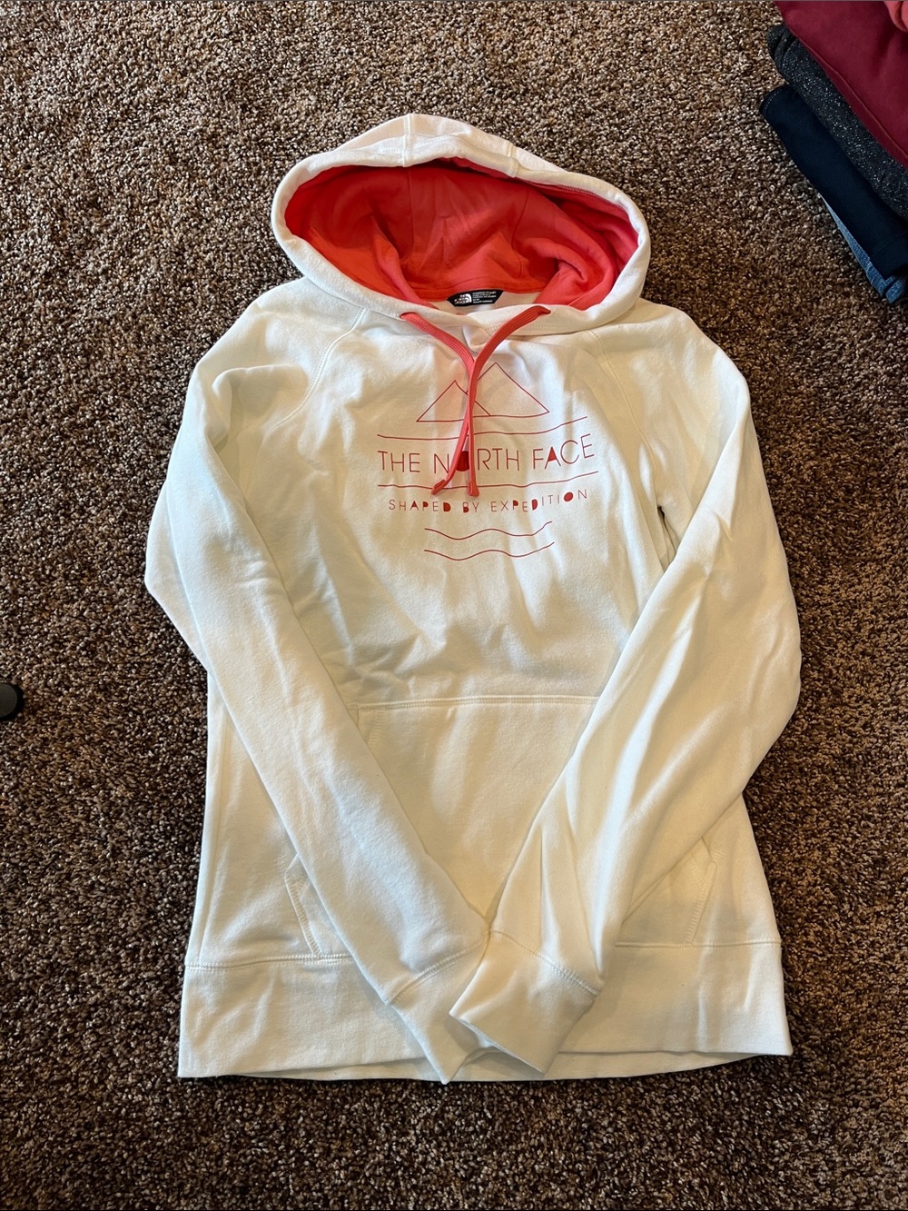 The North Face White Hoodie with Coral Lining